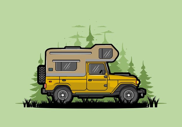 Stocky camper car illustration badge