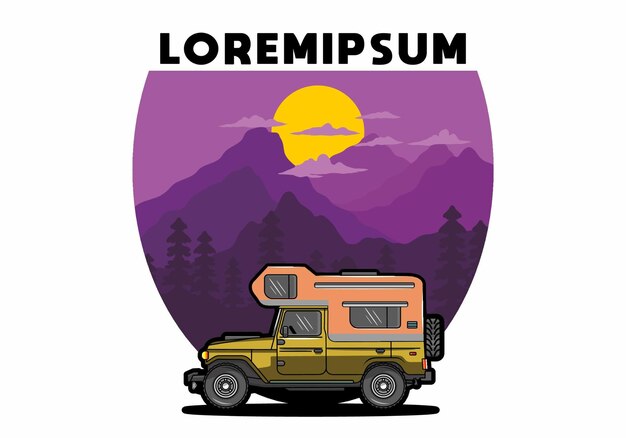 Stocky camper car illustration badge