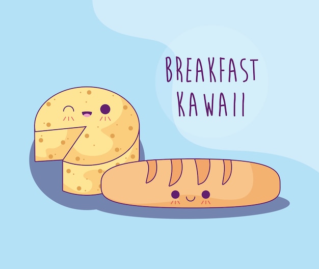 Stokbrood met kaas voor de stijl van ontbijtkawaii