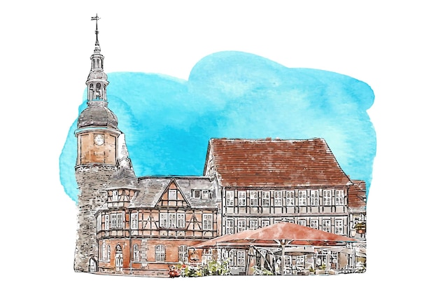 Stolberg germany watercolor hand drawn illustration isolated on white background