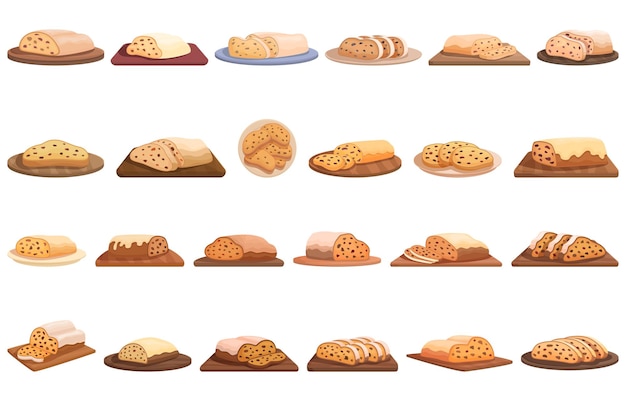 Stollen icons set cartoon vector Winter food