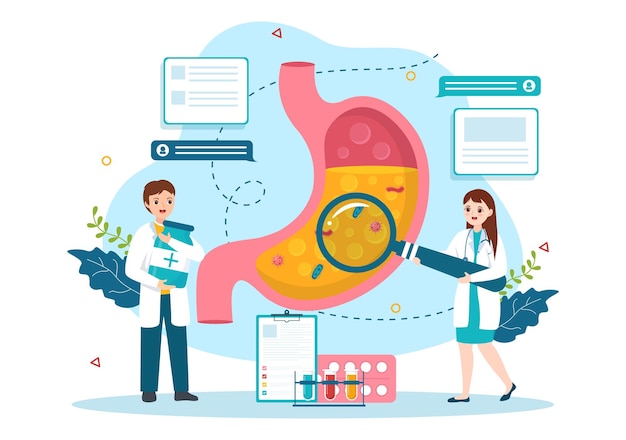 Stomach Health Gastroenterology Vector Illustration with Abdomen Pain and Medical Research Templates