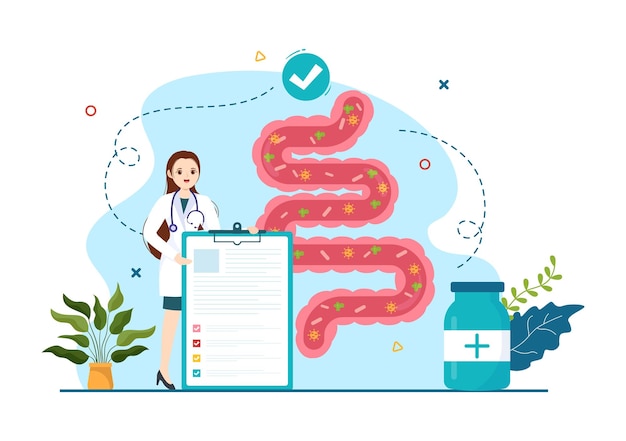 Stomach Health Gastroenterology Vector Illustration with Abdomen Pain and Medical Research Templates
