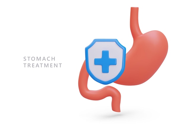 Лечение желудка Реалистичный медицинский щит желудка с синим крестом