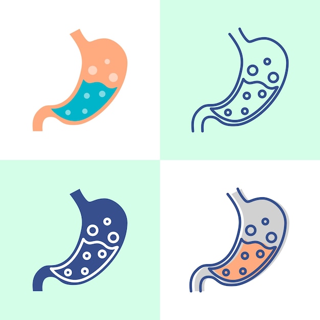 Stomach with bloating icon set