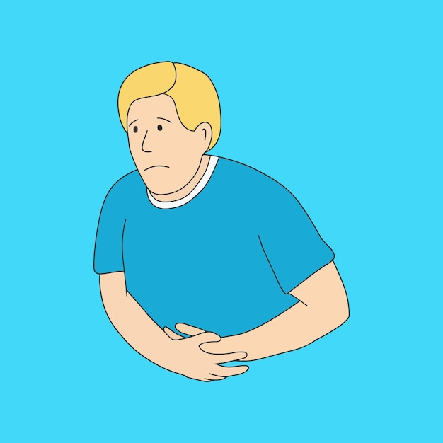 Stomachache man on hand drawn illustration