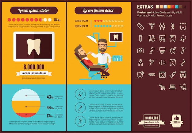 Stomatologie plat ontwerp infographic sjabloon en pictogrammen instellen