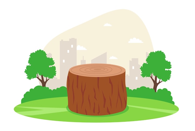 Stomp van een boom in het bos. houthakken. platte vectorillustratie.