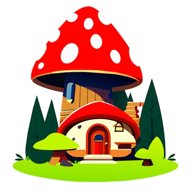 Stomphuis met paddenstoel in cartoon stijl op witte achtergrond illustratie