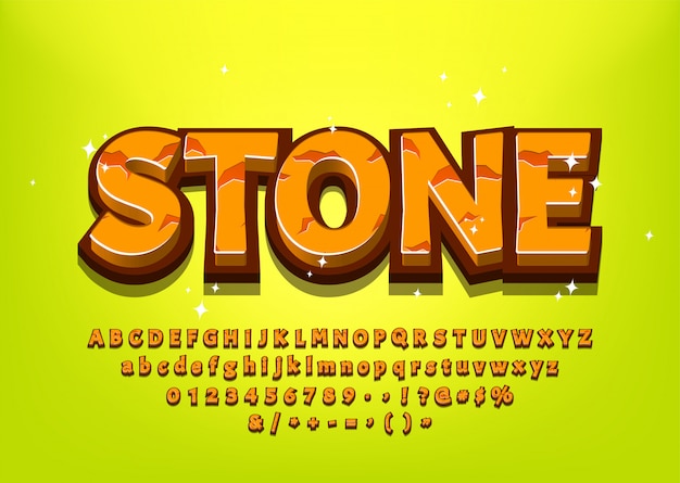 Stone 3d cartoon alphabet for game title or menu vector illustration