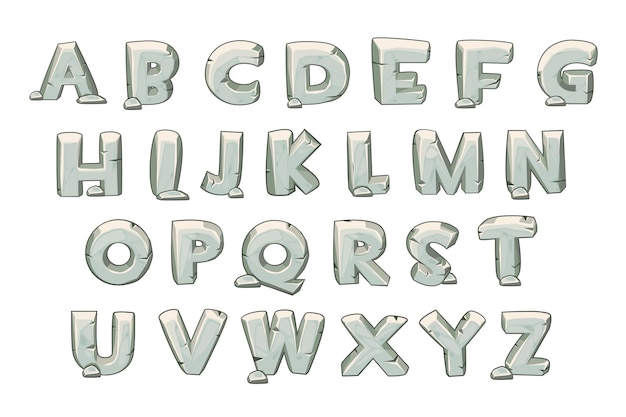 Vector stone alphabet set for learning on a white background.