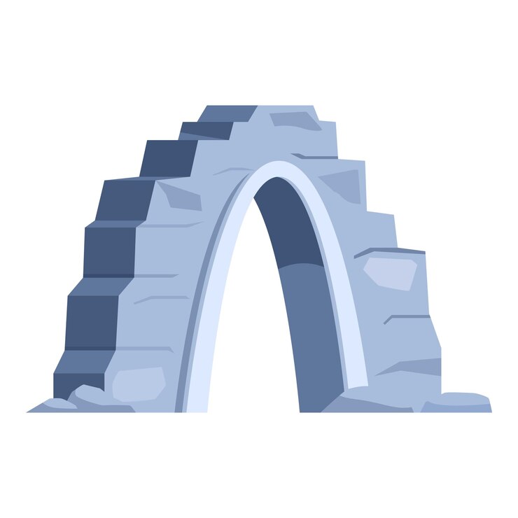 Vector 두 편을 연결하는 돌로 된 아치 다리 연합과 통로의 상징