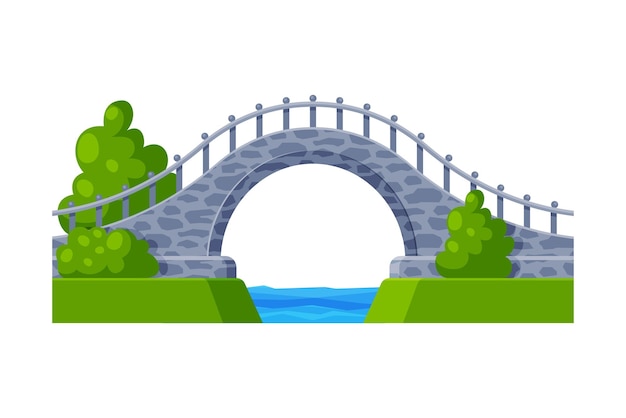 Vector stone arched bridge architectural design element flat vector illustration