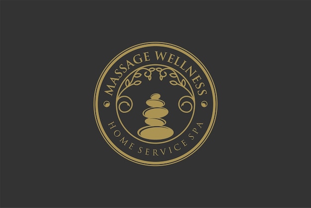 Stone balance spa logo ontwerp rock balance meditatie massage therapie leven icoon symbool luxe goud