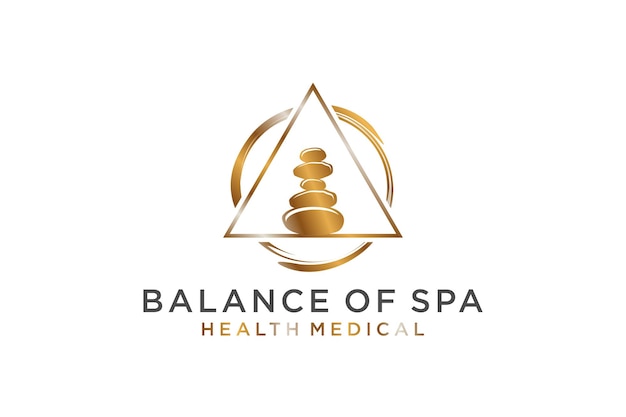 Stone balance spa logo ontwerp rock balance meditatie massage therapie leven icoon symbool luxe goud