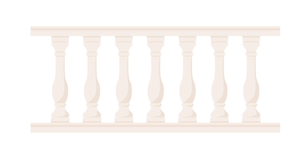 Stone balustrade with balusters for fencing Palace fence Balcony handrail with pillars Decorative railing Castle architecture element Flat vector illustration isolated on white background