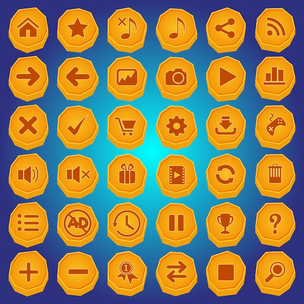 stone button and icon set color yellow for games.