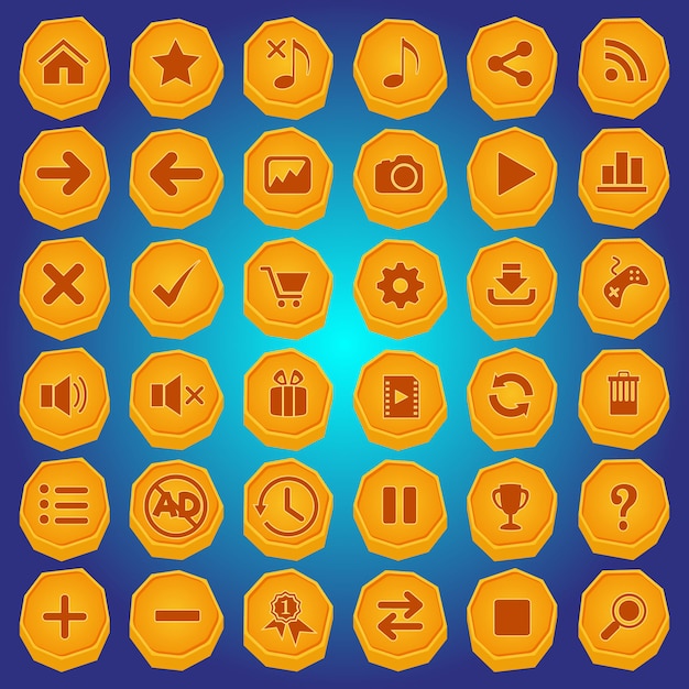 Stone button and icon set color yellow for games.