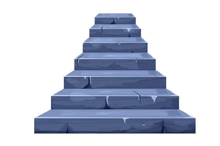Vector stone fairy stairs, medieval ancient architecture in cartoon style isolated
