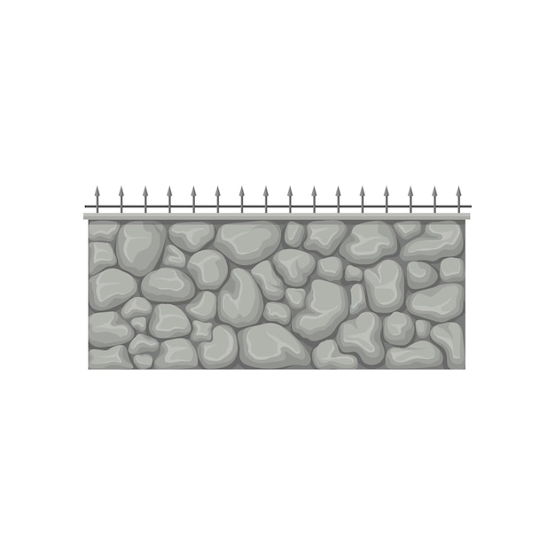 Stone fence with metal pikes vector Illustration on a white background