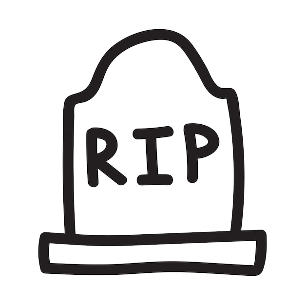 Stone grave, tombstone RIP with a cross Halloween linear vector icon in doodle sketch style