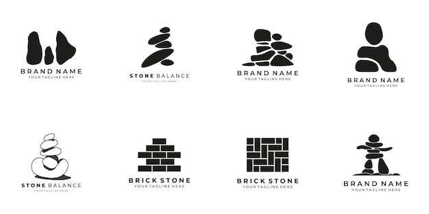 Stone logo set illustration vector design modern sign concept element nature art monoline business