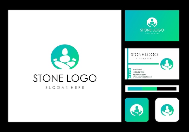 シンプルな石のロゴと名刺アイコン