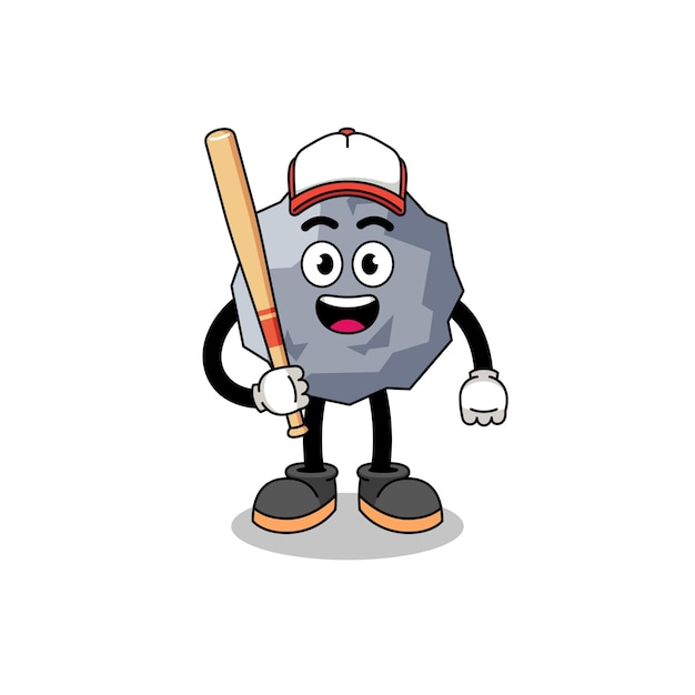 Cartoon mascotte di pietra come giocatore di baseball