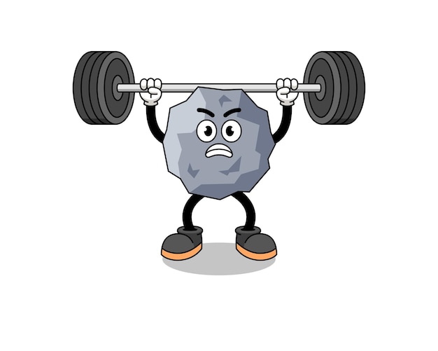 Stone mascot cartoon lifting a barbell