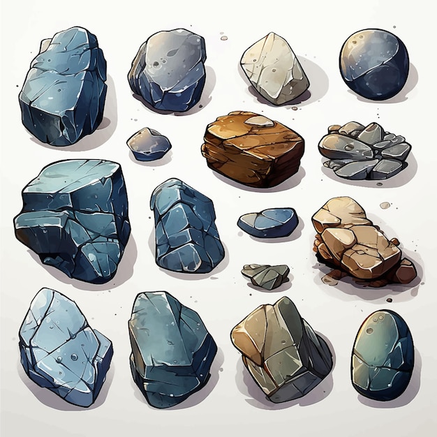 Stone rock nature mineral geology crystal set design object vector gem element quartz gemstone gr