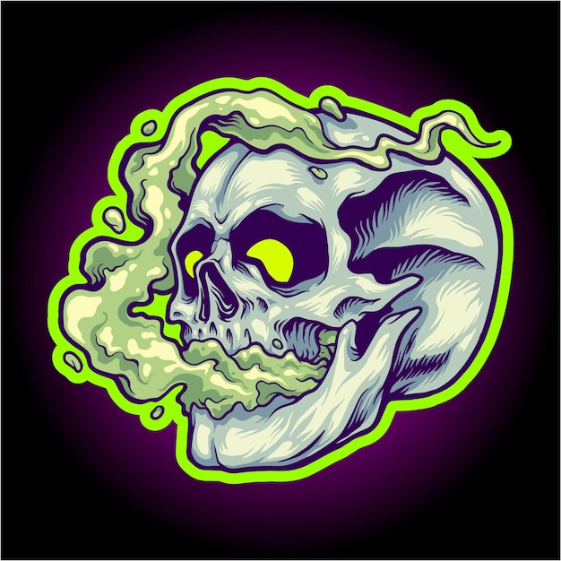 Stone skull with smoke weed Cannabis Cartoon Illustrations