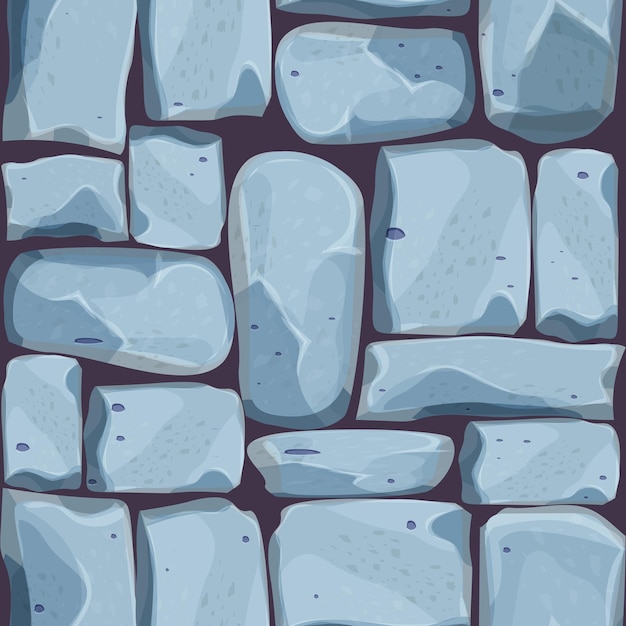 Vector stone wall from bricks, rock, game background in cartoon style, seamless textured surface