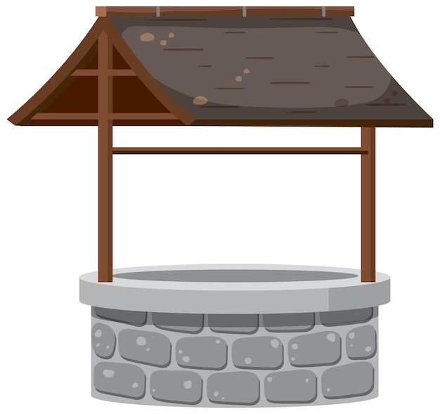 Vector stone well with rooftop on white background