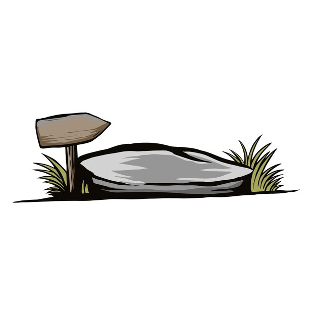 Stone with plant boulders and grass vector illustration