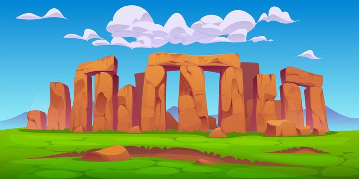 Vector stonehenge landscape ancient travel landmark