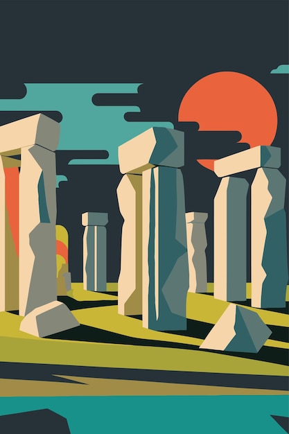 Vector stonehenge oriëntatiepunt wiltshire engeland toerisme attractie egale kleur vector