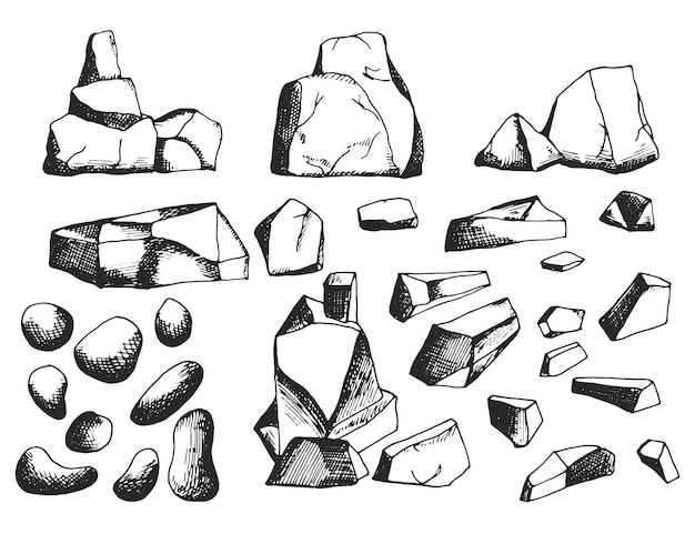 Вектор Камни изолированные объекты старинные набор на белом фоне