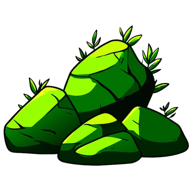 Vector stones with green grass and leaves