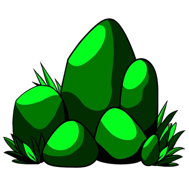 Vector stones with green grass and leaves