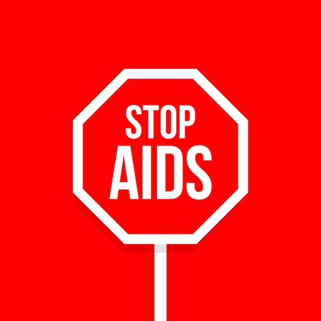 Stop aids rood achthoekig verkeersbord ontwerp vector embleem hiv bewustzijn zorg en hulp liefdadigheidsbedrijf