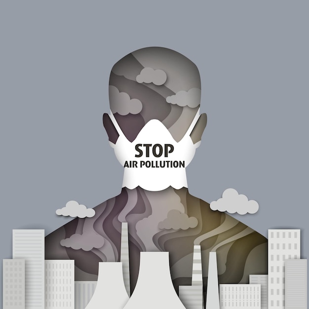 Stop air pollution vector illustration in paper art style