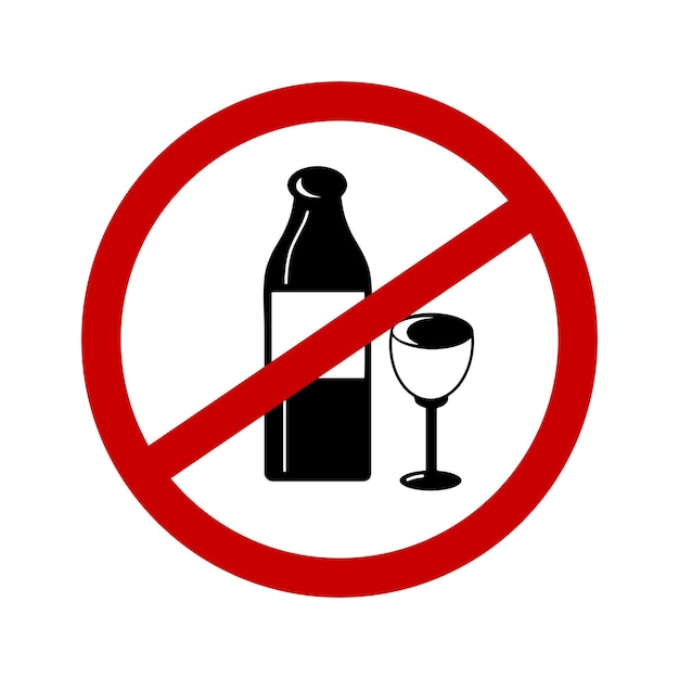 Vector stop alcoholisme symbool sticker sjabloon eenvoudige vector vorm pictogrammenset zwart silhouet waarschuwingsinformatie stopbord in openbare plaats beperkingszone gezondheidszorg concept