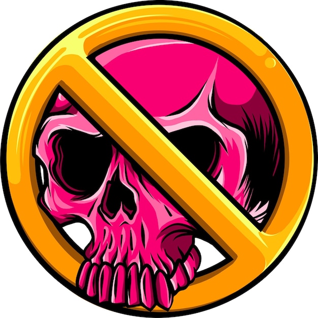 Stop or ban red round sign with skull icon Vector illustration Forbidden sign Skull and crossbones is prohibited