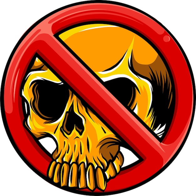 Stop or ban red round sign with skull icon Vector illustration Forbidden sign Skull and crossbones is prohibited