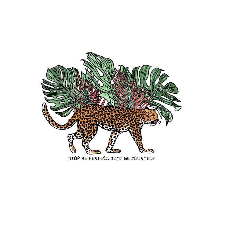 Vector stop be perfect just be yourself slogan leopard with palm tree typography graphic print