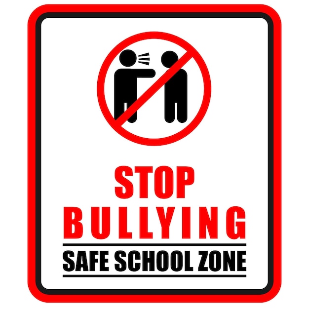 Stop Bullying, safe school zone, sign and sticker vector