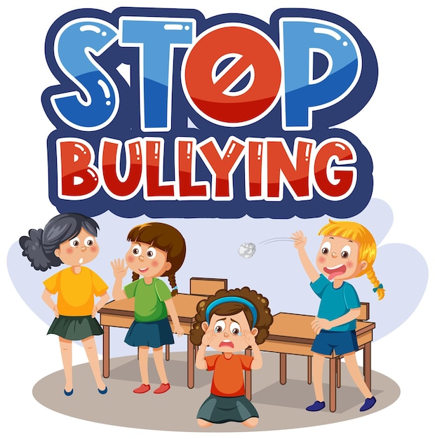 Stop bullying text with cartoon character