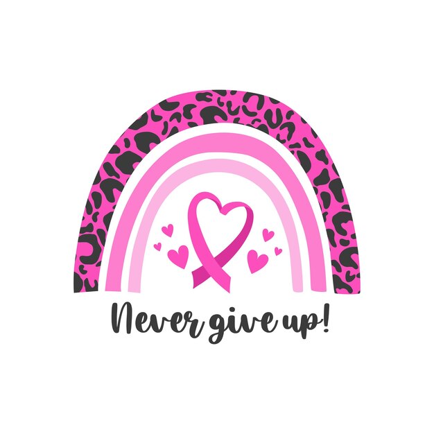 Stop Cancer. Fight Cancer. Motivation Lettering. Pink Ribbon Illustration Vector