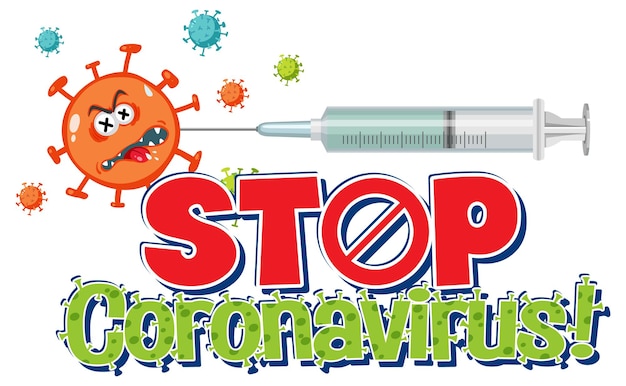 Stop coronavirus-banner met covid-19-teken dat een medisch masker draagt