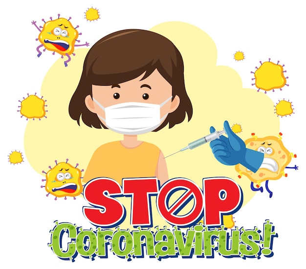 Stop coronavirus banner with patient wearing medical mask